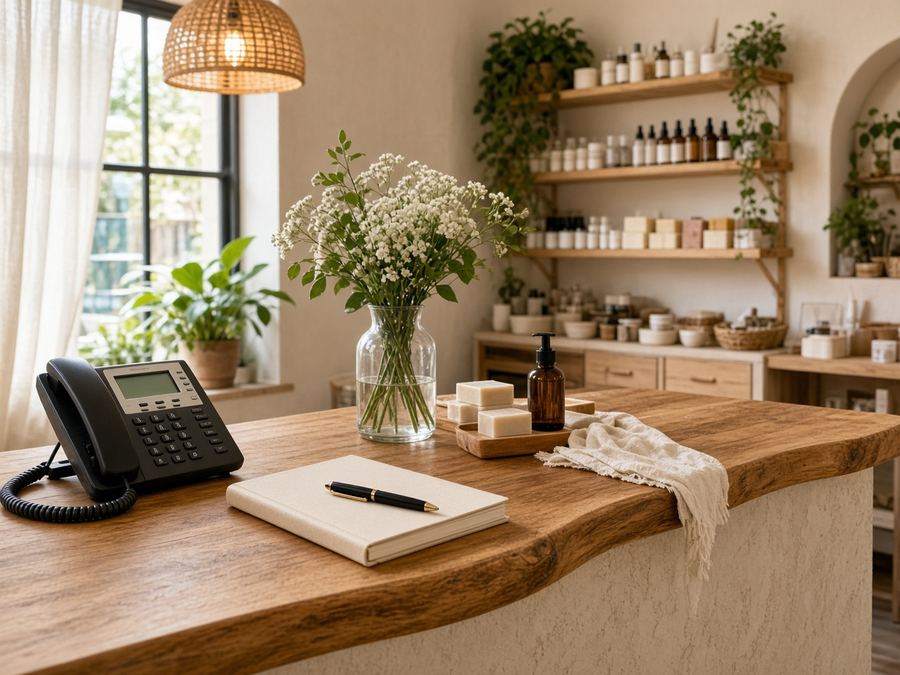 Contact desk at Bright Horizon Soap Atelier in Austin